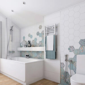 Carreau de porcelaine hexagonal 14×16 Good Vibes pour salles de bains
