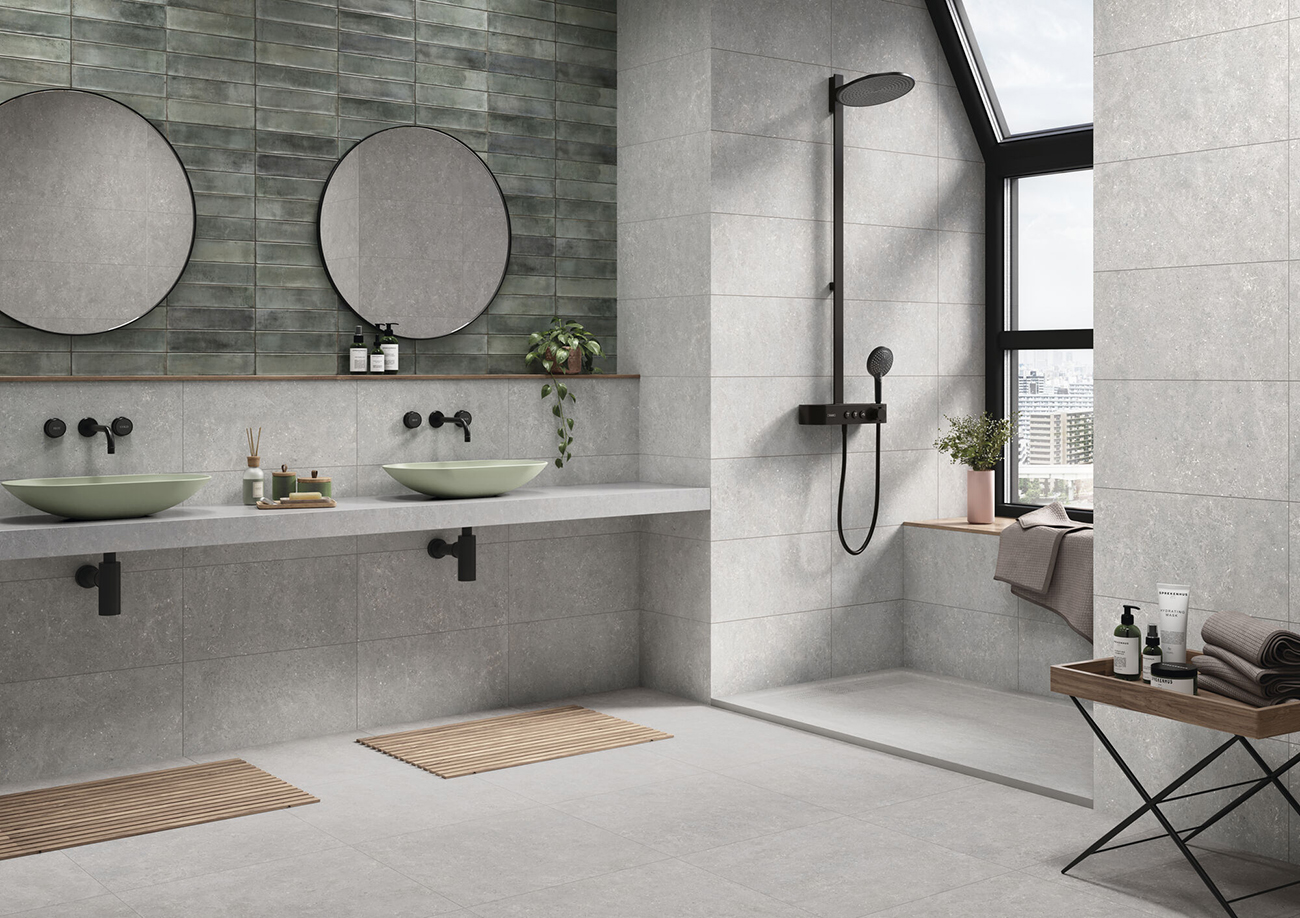 Carrelage effet béton ACRON_05_AMBIENTE_ACRON_PEARL_30X60_BOTAN_EMERALD_30X60_PAV_ACRON